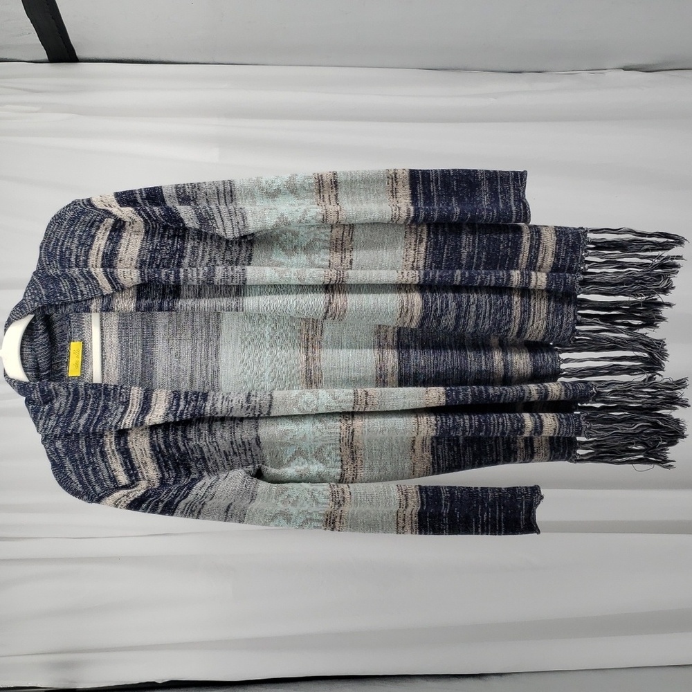 Dee Elle Duster Open Cardigan With Fringe Detailing At Hem Long-Sleeve Size M
